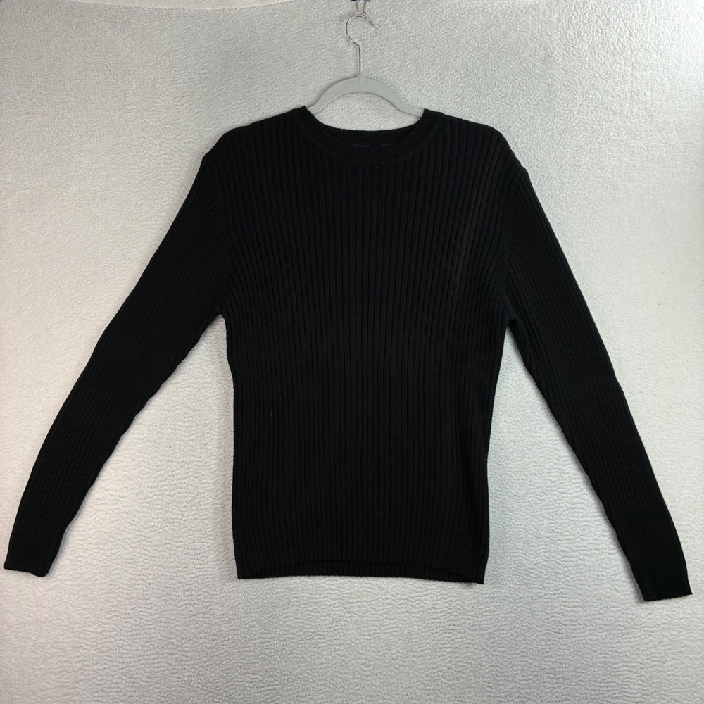 Vintage Gap Ribbed Sweater Women M Black Crewneck Cotton Stretch Knit Preppy Y2K